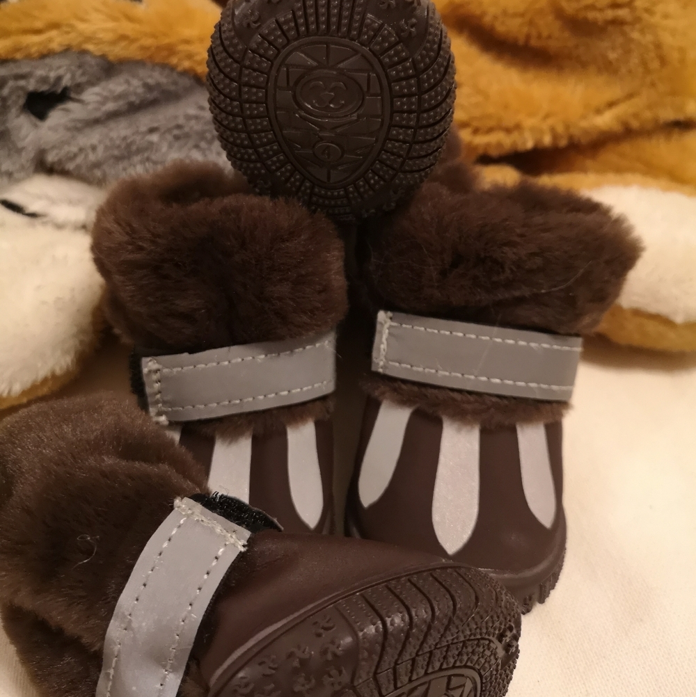 Brown and Gray Fur-Lined Dog Boots